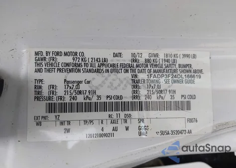 2013 Ford Focus Se z USA, uszkodzony, nr VIN 1FADP3F24DL166619